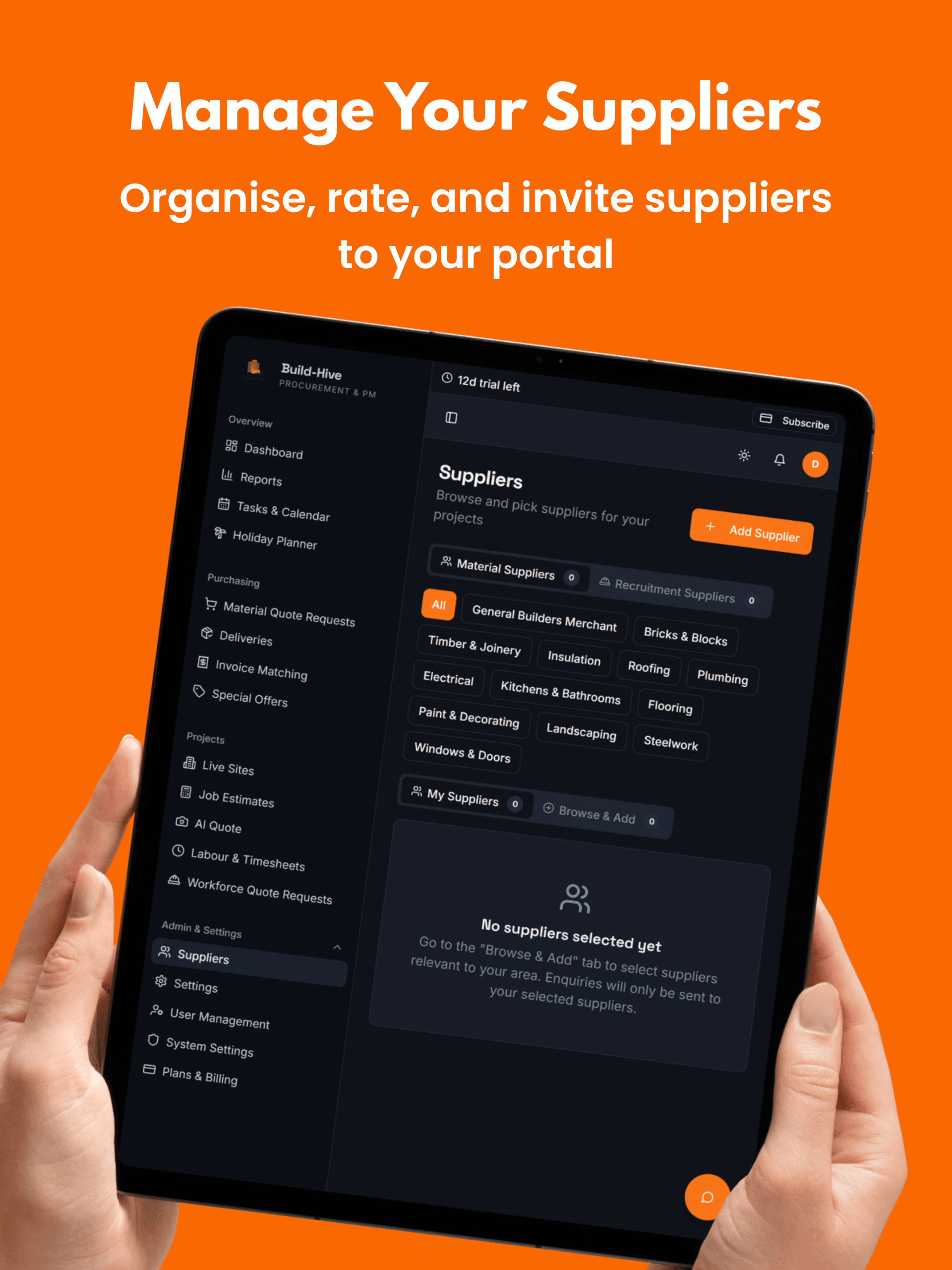 Build Hive — Construction Procurement Platform tablet view 7